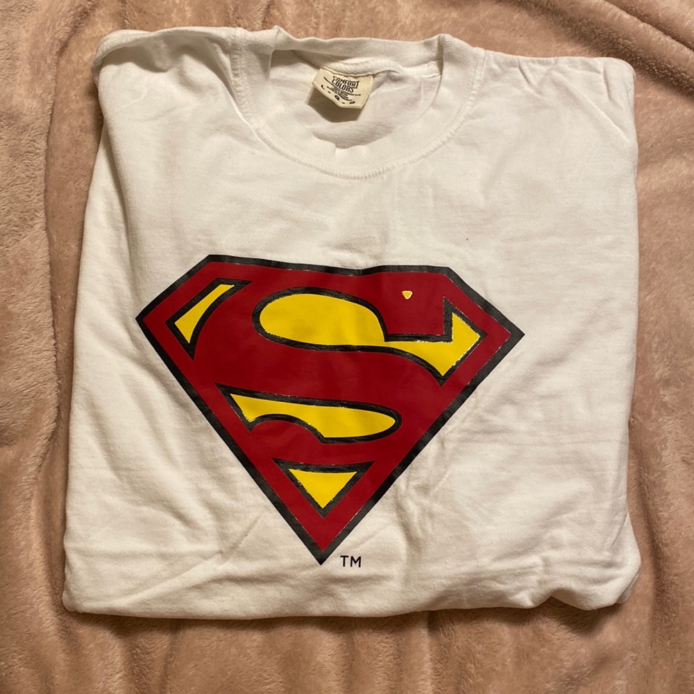 White Long Sleeve Superman Shirt Sz L NWOT